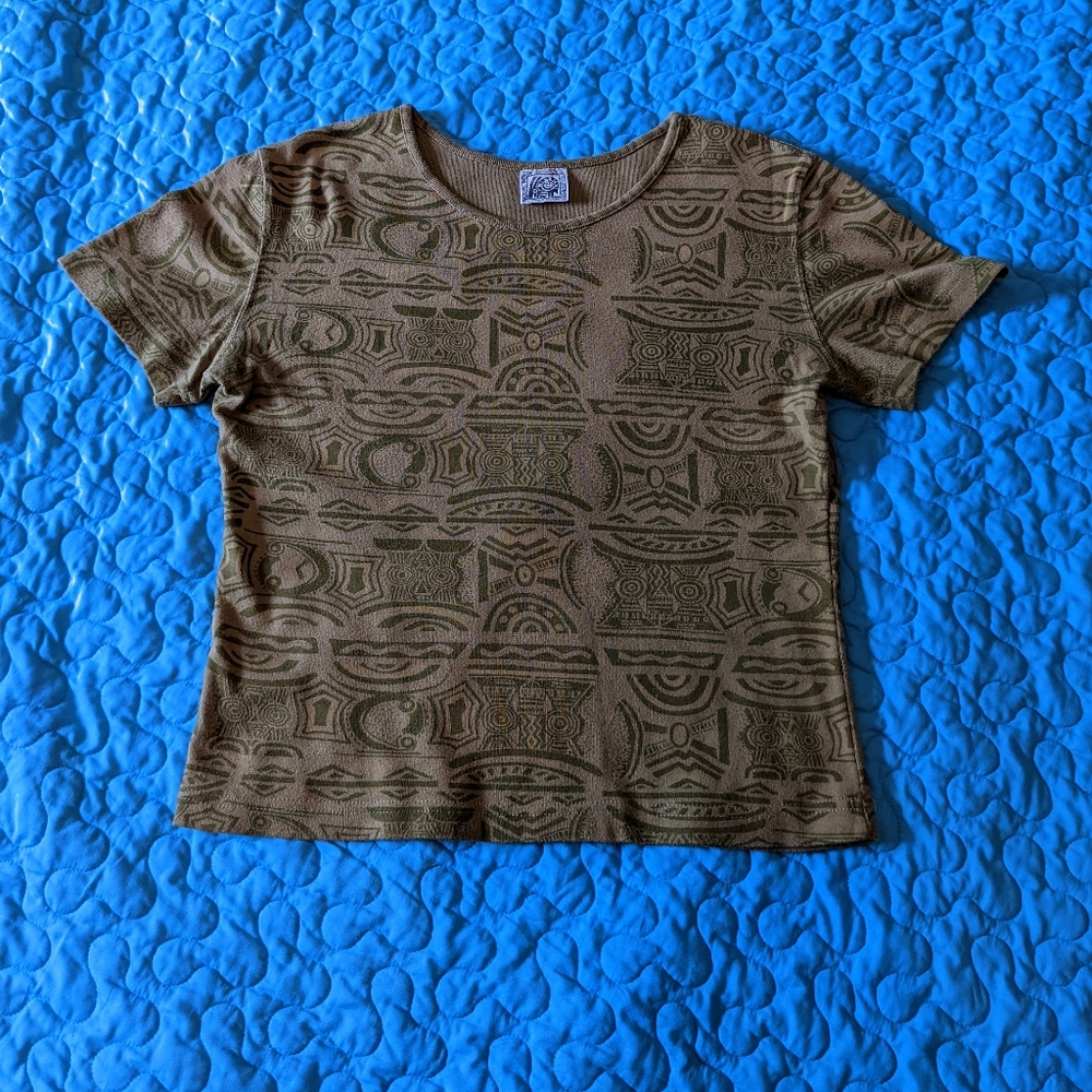 Vintage Kiboko Cotton Patterned Casual T-shirt Made in Kenya Shirt Size Large